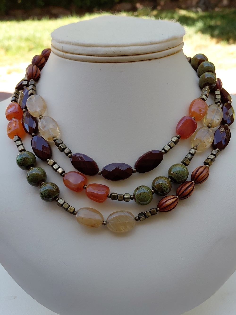 Long Earth Tone Beaded Necklace